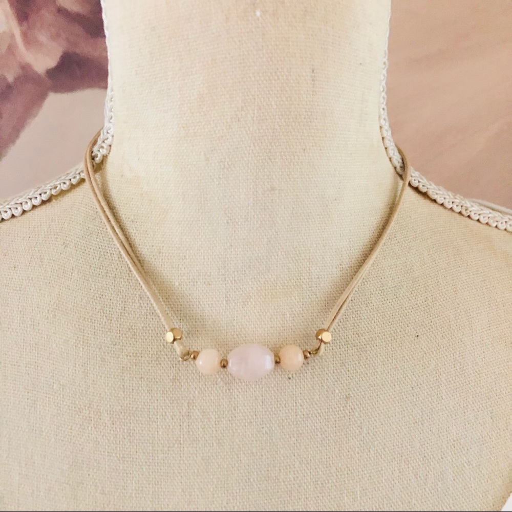 Handcrafted natural quartz leather cord choker necklace